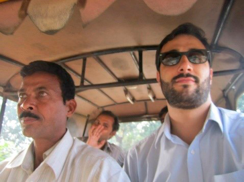 QualBot founder Pablo Diego Rosell rickshaw hopping in Bhadohi