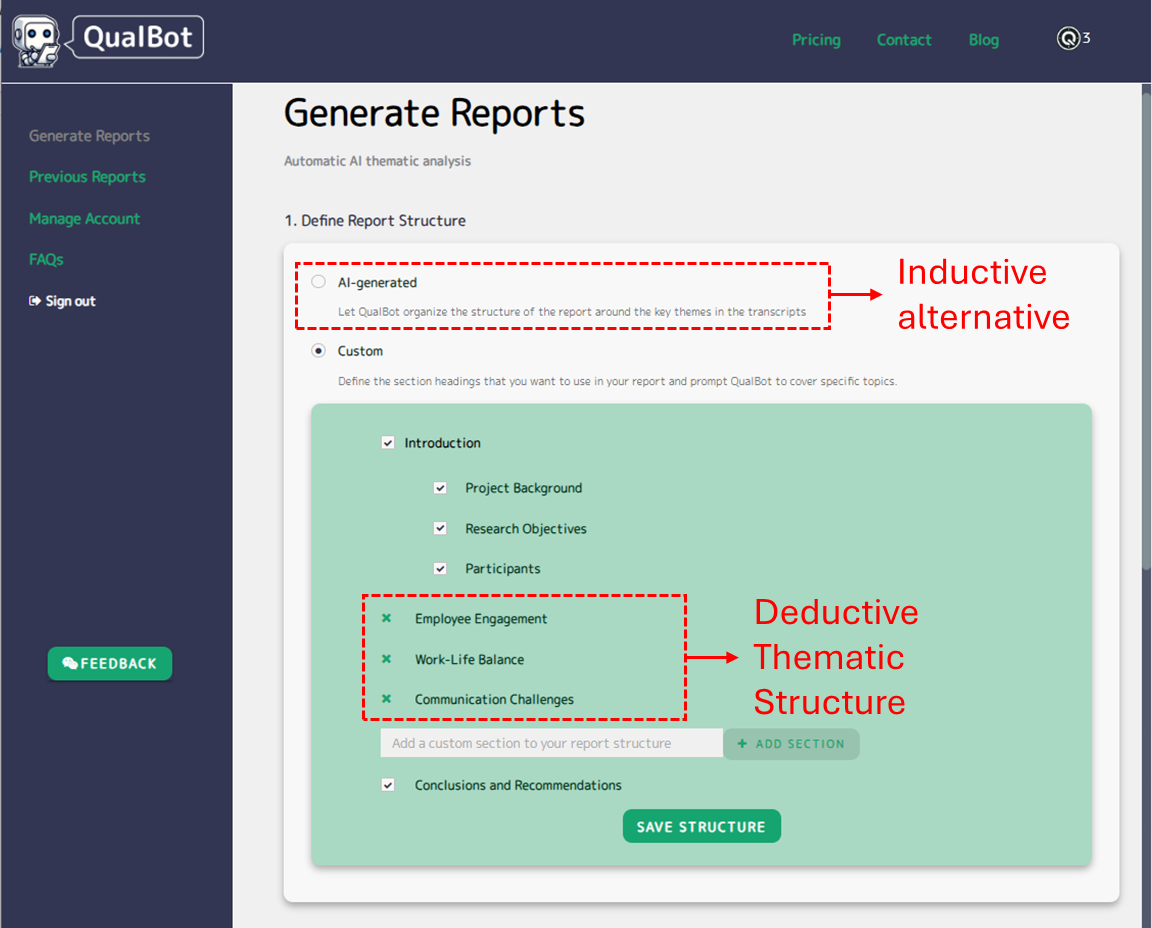 QualBot report structure functionality